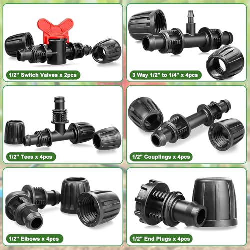 Bewässerungsarmaturen Kit für 1/2\ Tropfschläuche für 13/16mm Bewässerungsschläuche 22Stk Gartenbewässerung Barbed Anschluss Bewässerungssystem Micro Drip Verbinder
