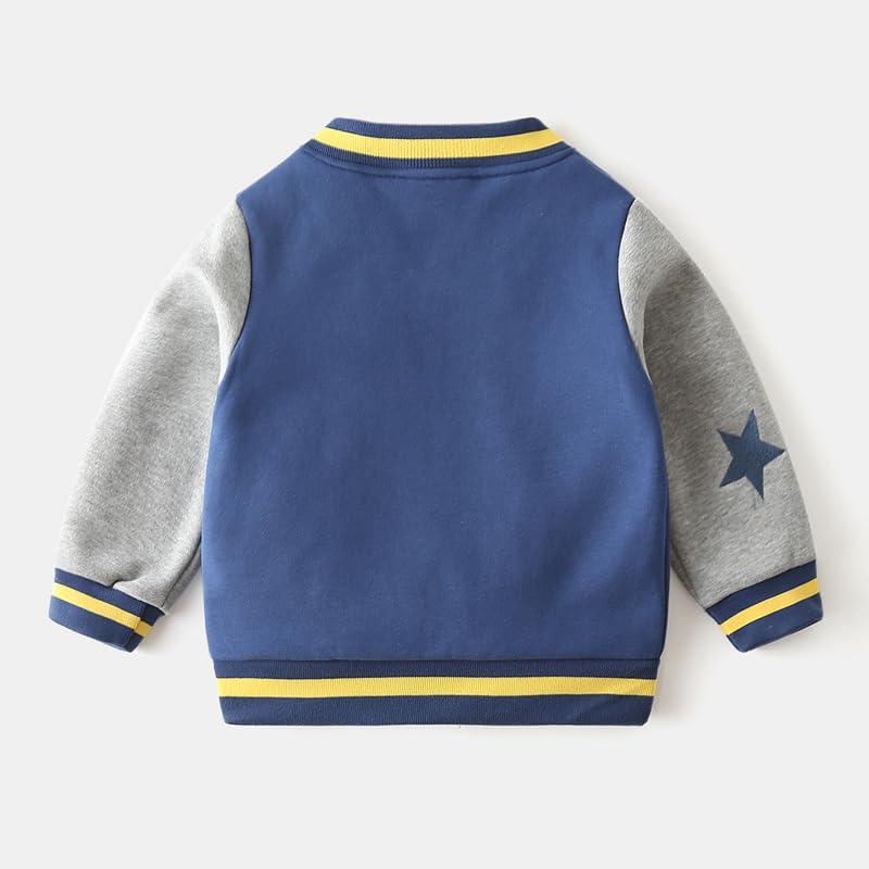 Irsutey Baby Boys Girls Varsity Uniform Bomber Jacket Thick Padded Kids Long Sleeve Zip Up Letter Star Baseball Coats2