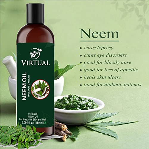 Image of VIRTUAL Pure & Natural Neem Oil For Skin, Face and Hair Care (180 ml)-Pack of 2