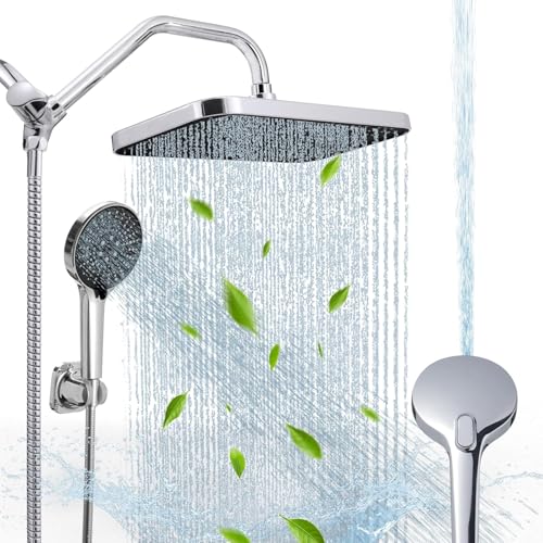 Cabezal de Ducha de Lluvia de 13 Pulgadas con Combo de Mano, Alta Presión, Cromo | Doble Cabezal de Ducha Diseño Cuadrado, Tecnología Anticlog, Jets de Lluvia Ajustables miniatura 1