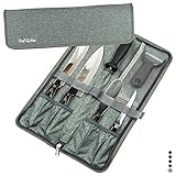 Chef Knife Bag Travel Folder Knife Case | 4 Pockets for Knives & Kitchen Tools | Special Slot for Honing Rod | Camp Chef Accessories | Durable Knife Holder for Chefs & Culinary Students (Heather Grey)
