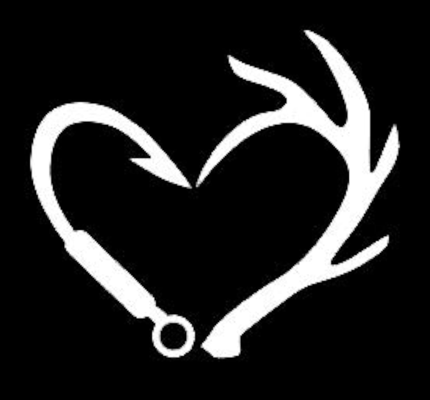 LLI Fish Hook Deer Antler Heart | Decal Vinyl Sticker | Cars Trucks Vans Walls Laptop | White | 5.5 x 4.9 in