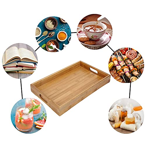 Vassoio da Portata in Bambù, Vassoio in Bambù Rettangolare, Vassoio in Legno con Manici, Vassoio da Te in Legno, Vassoi da Cucina per Pane, Frutta, Caffè, Tè, Snack, Latte, Pasto(38 x 25 x 4 cm) - immagine 6