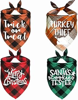 JOTFA 4 Pack Halloween Thanksgiving Day Christmas Dog Bandanas, Holiday Plaid Dog Puppy Bandana Scarf Costume for Small Medium Dogs Pets (Holiday)