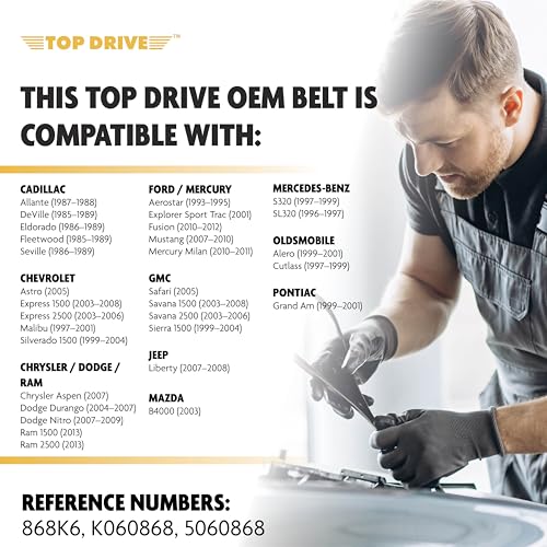 Image of Top Drive, 6PK2205, Premium Engine EPDM Serpentine Belt, 87.36 inch Length | 6-Rib, Automotive Replacement Serpentine Belt, Equivalent References K060868 and 5060868