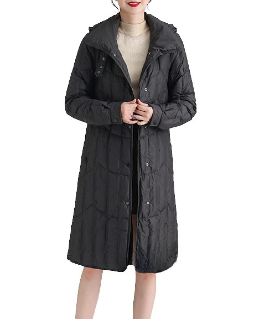 BrOleo Abrigo De Plumas con Capucha para Mujer Chaqueta Larga De Invierno,Chaqueta De Plumas Ligera con Cinturón Abrigo con Capucha Ropa De Abrigo Repelente Al Viento Regalos para Caminar Al Aire Li