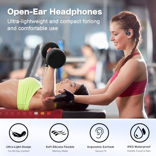Open Ear Headphones, Stereo Wireless Open Ear Earbuds with Mic, 55H Playtime, ENC Clear Calls, IP55 Sweatproof, Sport Headphones for Fitness, Running, Workout - Image 3