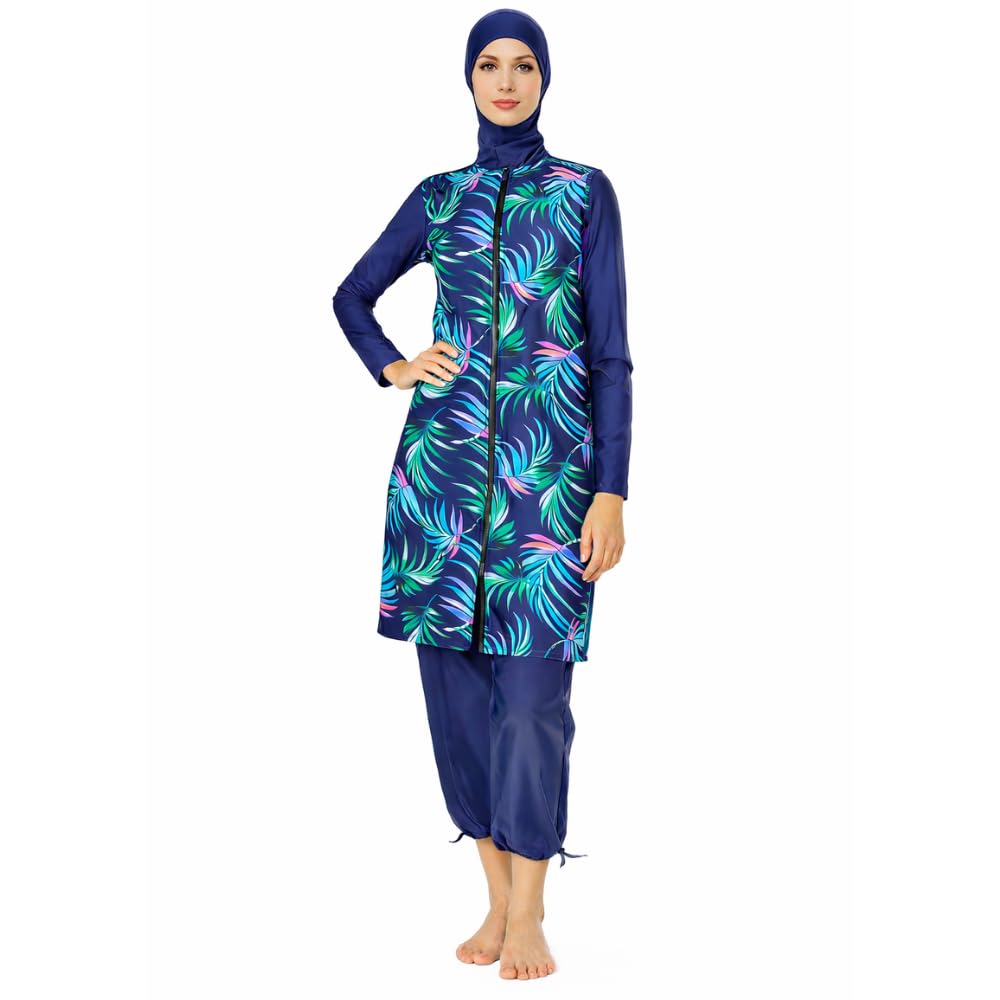 Burkini Fleuri,avec Soutien Gorge,4 piéce Burkini Femme Fleuri– Maillot de Bain Modeste avec Hijab – Anti-UV,