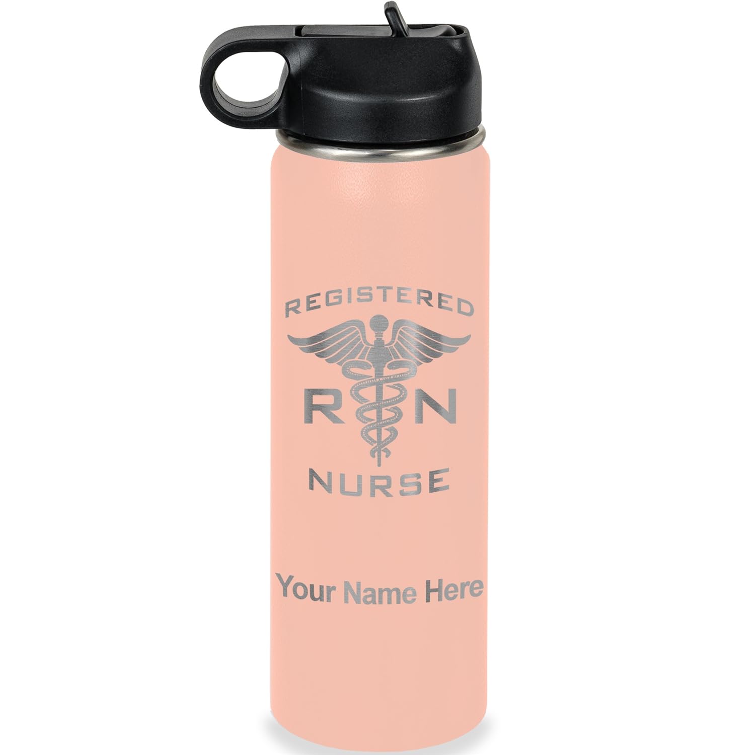 LaserGram Personalized Water Bottle, RN Registered Nurse, Stainless Steel Double Wall Vacuum Insulated with Flip Top Straw, Custom Engraved Gift (20oz