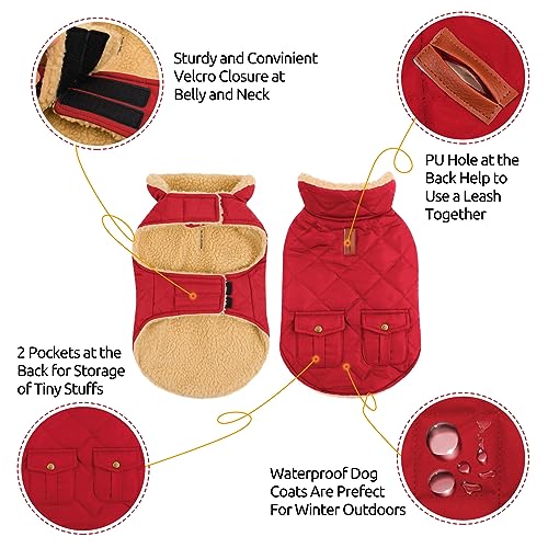 CITÉTOILE Dog Coat - Water-Resistant & Windproof Dog Jacket with Sherpa Lining, Leash Hole & Pockets, Red - Image 3