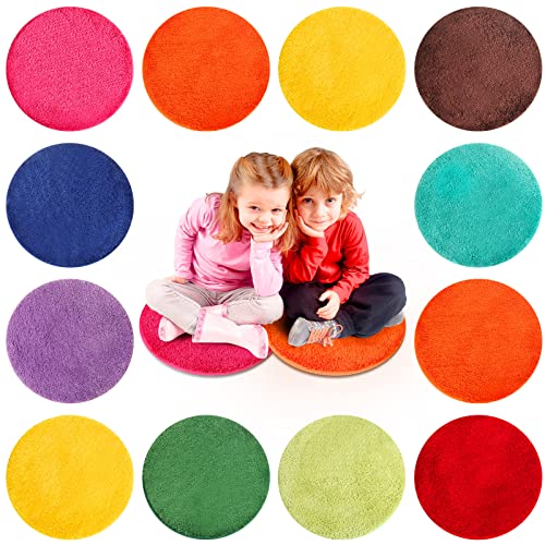 Nuogo 20 Pcs Kids Crazy Carpet Circle Seats 18 Inch Rainbow Round Floor Rug Mats Soft Warm Colorful Floor Cushions for Home School Classroom Story Time Group Activity Spot Marker Play Areas (Round)