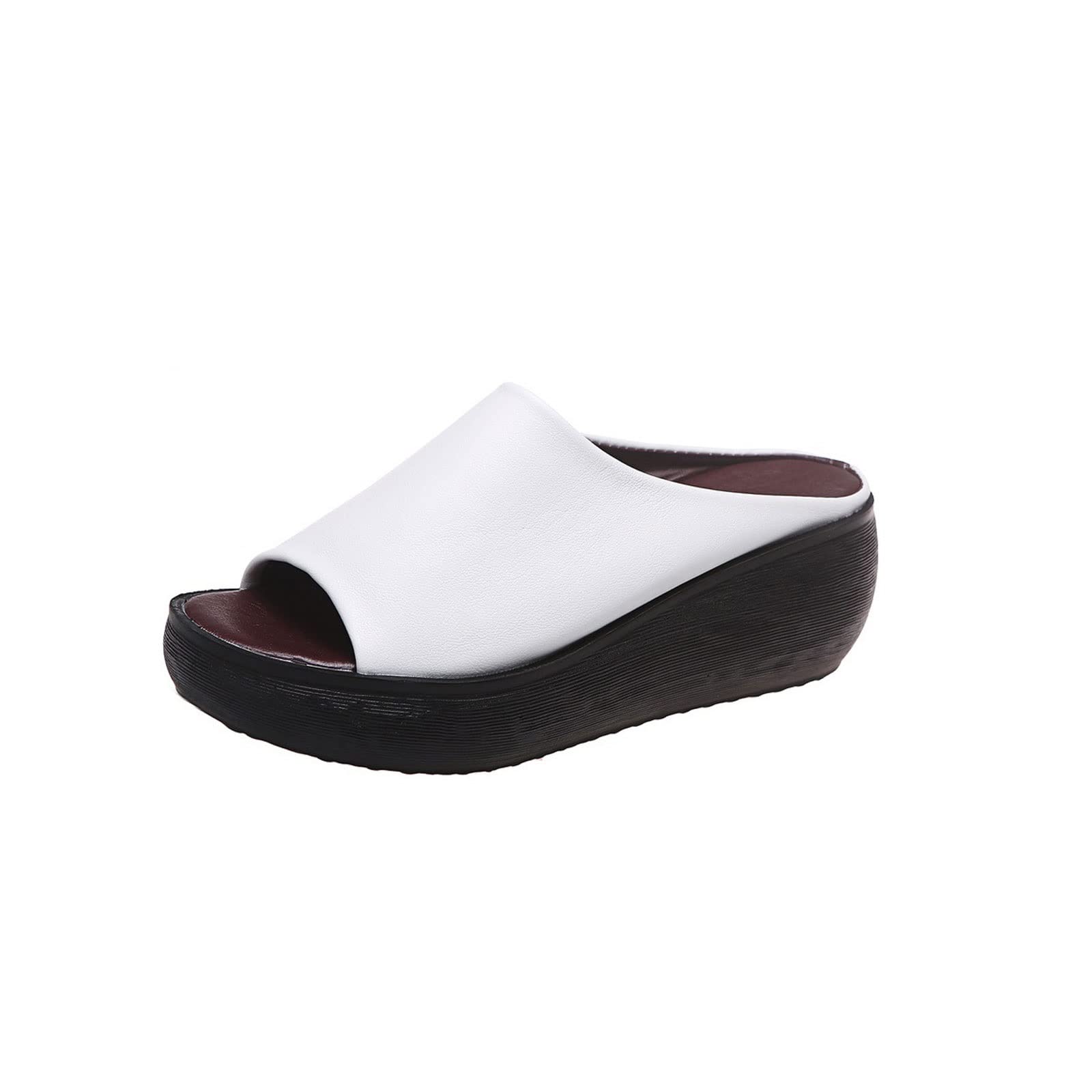 Ciabatte da Donna, estive, in Stile Etnico, con Zeppa e Bocca di Pesce, con Una Parola, con Fondo Spesso, Scarpe da Donna, Taglia Grande (Bianco 4,5 UK)