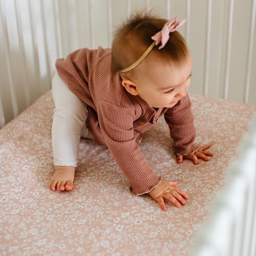 Image of Crib Sheets Neutral - Fitted Baby Crib Sheets Bed for Girl Boy - 2 Pack Standard & Toddler Mattress - Buttery Soft Organic Cotton Blend (Fleurette)