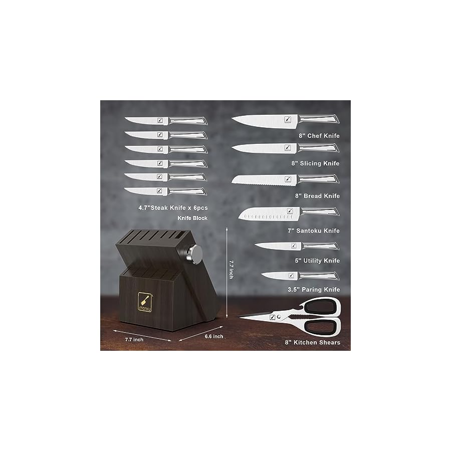 Knife Sets for Kitchen with Block imarku G14 Japanese Knife Set Stainless Steel Kitchen 14pcs, Built-in Sharpener, Sharp Knife Set with Non-slip Ergonomic Handle - Dishwasher Safe, Home New Year Gifts