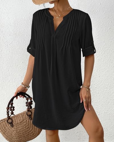 Bsubseach Swimsuit Coverup for Women V-Neck Bathing Suit Cover Up Summer Causal Short Sleeve Beach Dress 5