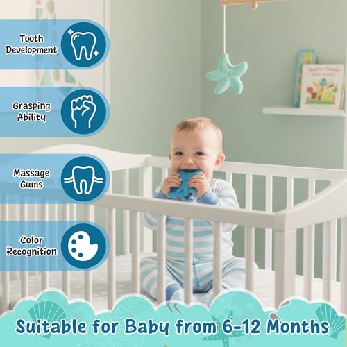 Image of 2Pcs Summer Silicone Teething Toy for Babies Ocean Animal Themed Sore Gums Pain Teething Relief Chew Toy Summer Ocean BPA Free Soft Teether for Infant Toddler Newborn 6-12 Months Birthday Baby Shower