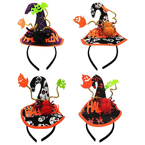 Cerchietti 4Pcs Halloween e fasce per capelli cappello da strega fascia per capelli in plastica fascia per capelli costume vestire accessori per capelli per ragazze e donne festa di halloween