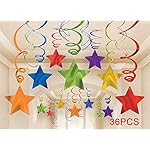 Rainbow Party Star Swirl,Foil Ceiling Hanging Swirl Decorations with Star, Whirls Decorations for Party, Pack of 36,Green Red Yellow Blue Purple Orange - Image 4