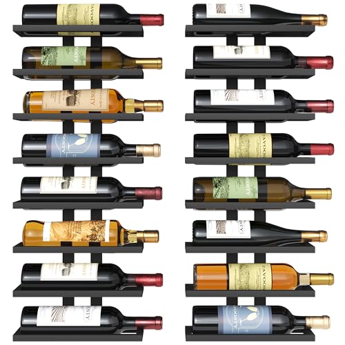 FAVOOSTY Lot de 2 étagères à vin murales - Porte-Bouteilles - étagère à Bouteilles avec 8 Niveaux - en métal - pour Salle à Manger, Chambre à Coucher,...