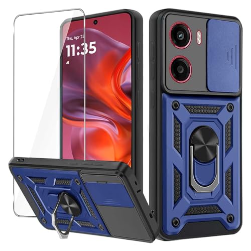Chenvovoay Case for Motorola Moto G05 / Moto E15 Cover with 1 Pack Tempered Glass Screen Protector Built-in Camera Lens Protection and Rugged Phone Case with Kickstand Anti-Scratch - Blue