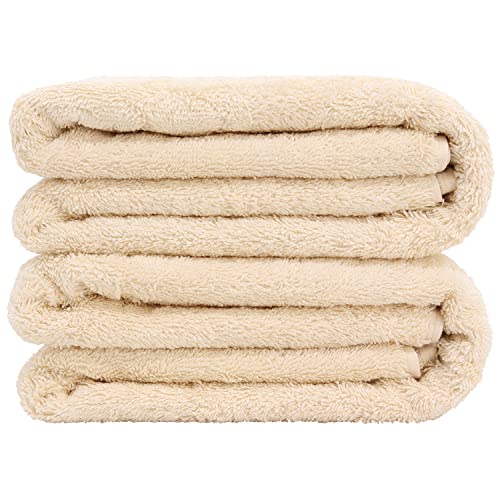 Image of Luxury Hotel & Spa Towel 100% Genuine Turkish Cotton Bath Sheets - Beige - Dobby Border - Set of 2