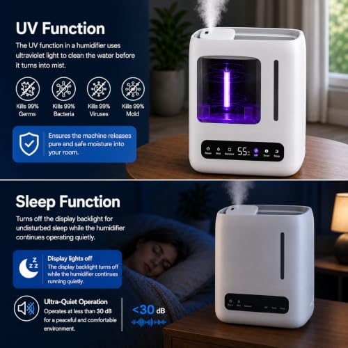 Image of BREEZOME Smart Ultrasonic Humidifier and Aroma Difuser, 4L Cool Mist Top Filling Humidifiers for Home & Bedroom, 360 Nozzle Auto Shut-Off with Timer,LED Display, Remote Control (White, 4 liter)