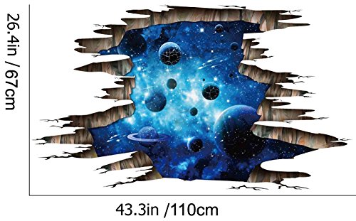 3D Blue Galaxy Wall Stickers- Universe Scene with Planets Stars Starry Sky- Removable Wall Mural Decals for Kids Bedroom Ceiling Living Room Nursery - Thumbnail 7