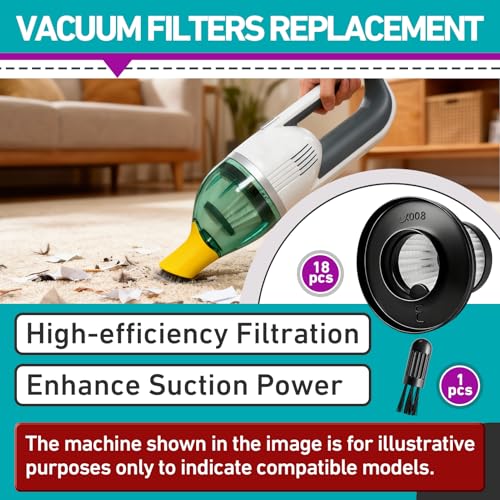 Image of 18 Pcs HEPA Vacuum Filters Compatible with Compact Cordless Vacuum Cleaner as Seen on TV, Washable Reusable Filters with Cleaning Brush (Black)