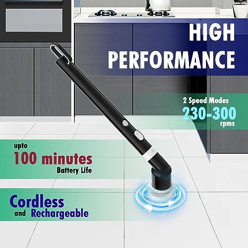 Electric Spin Scrubber, New 2024 Cordless Cleaning Brush, Rechargeable Adjustable Handle, Portable Hangable Power Cleaner with 3 Replaceable Brush Heads for Tile, Bathroom, Kitchen, Floor & Household - Image 3