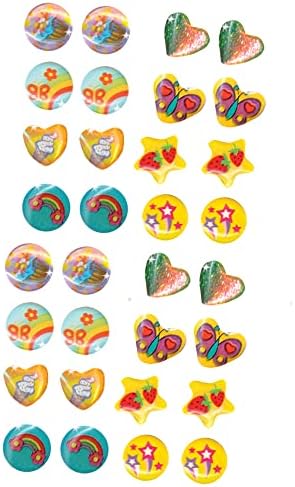 House of Marbles Stick-On Earrings for Kids, 60 Self-Adhesive Ear Stud Stickers in Colorful Glitter and Novelty Designs, No-Piercing Dress-Up Accessory image 5