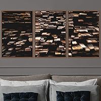 3 Piece Framed Canvas Wall Art Wood Panel Patterns Abstract Industrial Modern Art Multicolor Patterns - 16