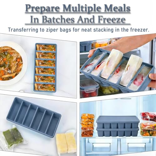 Image of 1 /2 Cup Covered Silicone Freezer Tray, 2-Piece Set Of Silicone Freezer Molds, Used For Preparing And Freezing Various Sauces And Other Dishes, Making 12 Portions Cube Blue