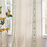 jinchan Weslie Boho Lined Linen Curtains for Bedroom Sage Green Vintage Floral Farmhouse Curtains 84 Inches Long Linen Drapes for Living Room Embroidered Drapes Sage on Beige 2 Panels