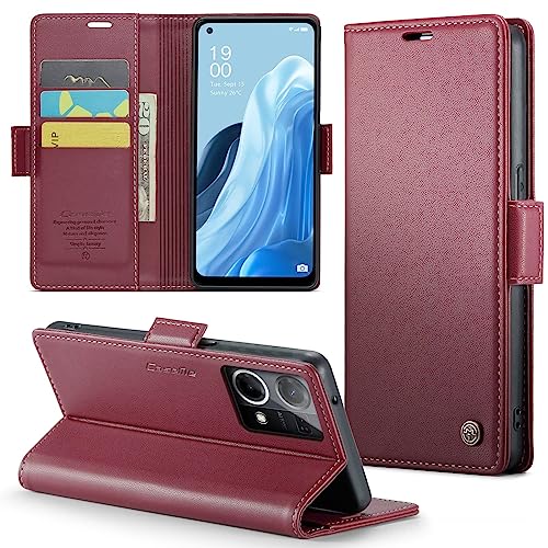 SLWYF Funda Compatible con OPPO Reno7 4G/F21 Pro 4G/Reno8 4G,Regalar 2 Piezas Protector de Pantalla.Flip Leather Edition,Funda de Cuero PU con Cáscara de TPU,[Soporte Plegable]-Rojo