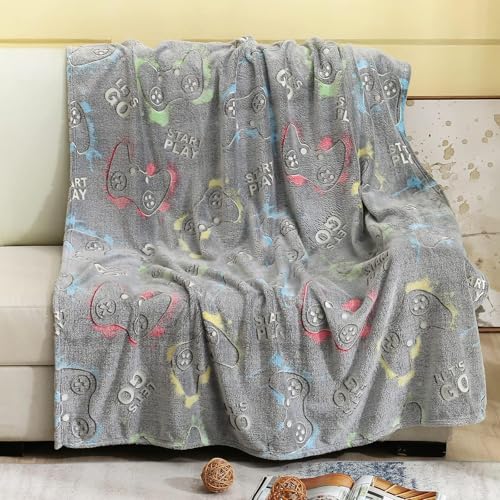 Image of Happy Hues Gaming Glow in The Dark Blanket-200 x 150 cm- Super Soft Fluffy Flannel Fleece All Season Blanket for Babies-Toddlers-Kids & Teens Boys & Girls- Best Gifting Ideas for 0-15 Years