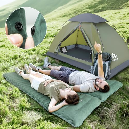 Image of Night Cat Camping Sleeping Pad: Lightweight Backpacking Inflatable Sleeping Mat with Internal Pillow & Foot Pump
