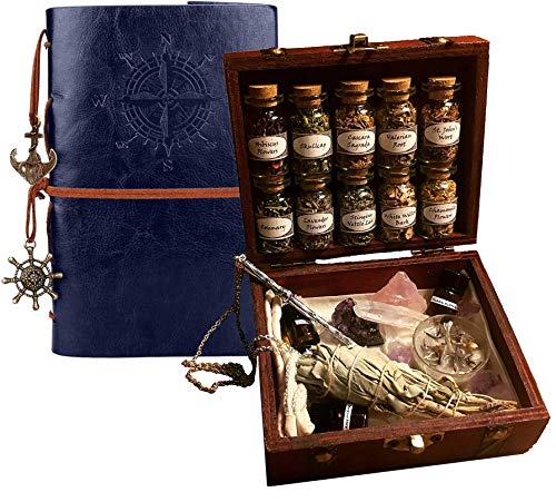 Witchcraft Travel Kit Book of Shadows Altar kit Apothecary kit Crystal Witchcraft kit Wooden Box Witch kit sage Incense Rose Quartz Crystals sage Bundles