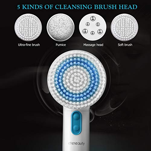 【New Version】ETEREAUTY Facial Brush Waterproof Body Facial Cleansing Brush Spin Brush for Deep Cleansing, Gentle Exfoliating and Removing Blackhead with 5 Brush Heads - Thumbnail 7