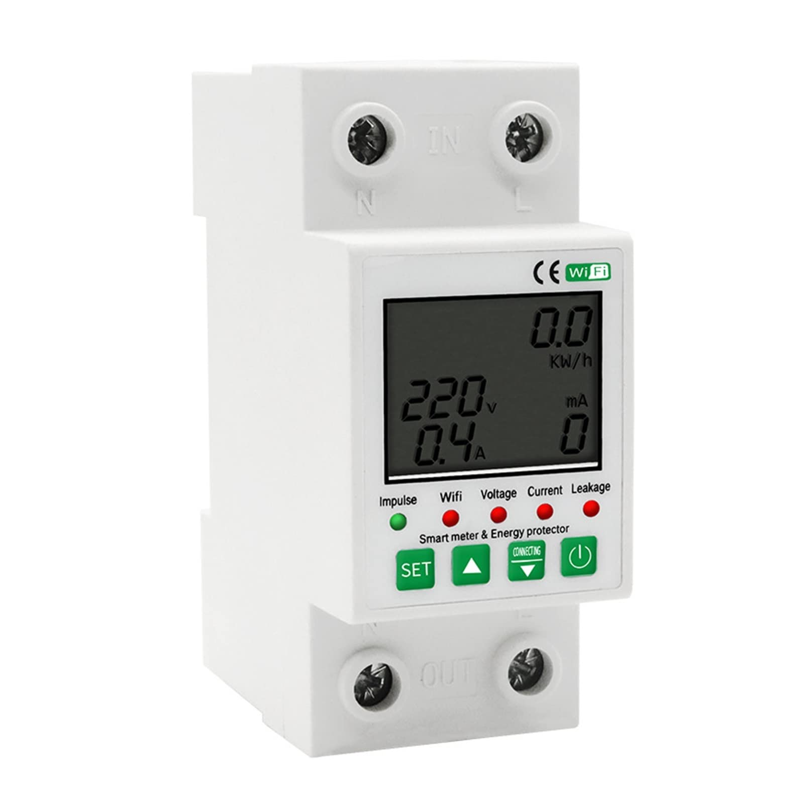 Contatore di energia intelligente Tuya APP Smart Energy Meter 2P 63A KWh Meter Wattmetro Over Under Voltage Leakage Protect Protezione da perdite da sottotensione