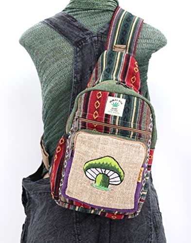 Hemp Sling Backpack Hippie Backpack Festival Backpack Hiking Backpack 100% Hemp| Crossbody Bag FAIR TRADE Handmade with Love., Green3