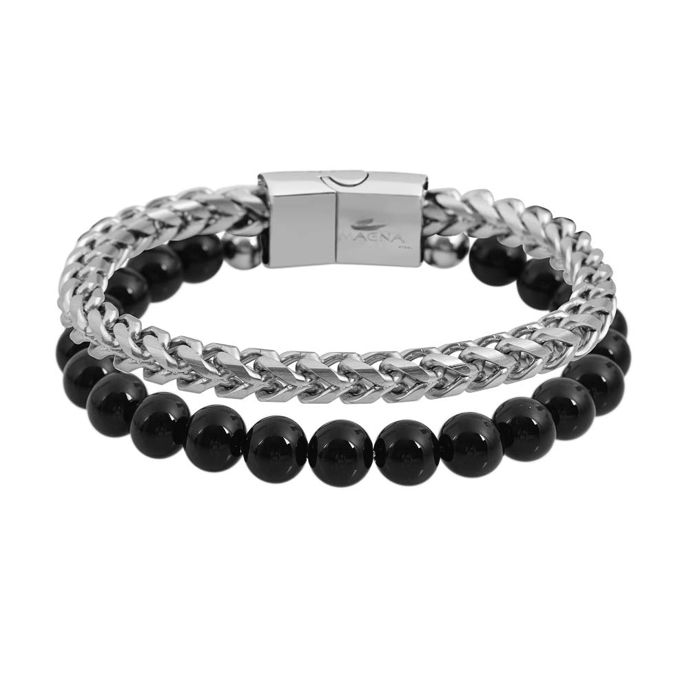 Men's Tiger Eye & Black Onyx Bead Bracelet - Stainless Steel Franco Chain With Magnetic Clasp, 8" Length - View #13