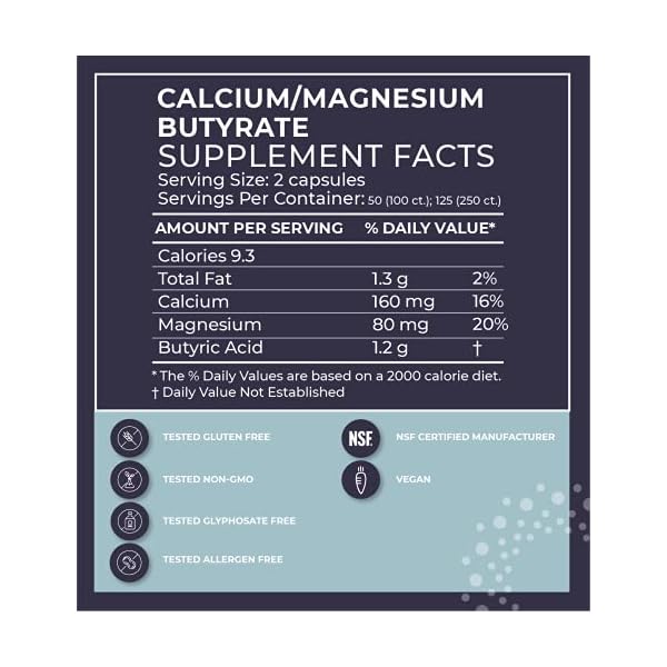 BodyBio Butyrate with Calcium & Magnesium - Supports Healthy Digestion, Gut & Microbiome - Leaky Gut Repair - Control Bloating - Fuel for Healthy Gut - 100 Capsules