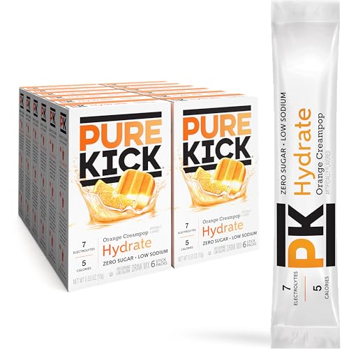 Image of Pure Kick Hydration Singles To Go Drink Mix, Orange Creampop, Includes 12 Boxes with 6 Packets in each Box, 72 Total Packets