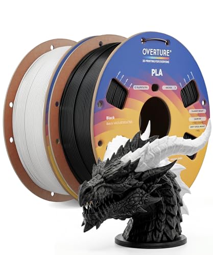 Image of OVERTURE PLA Filament 1.75mm PLA 3D Printer Filament, 2kg Cardboard Spool (4.4lbs), Dimensional Accuracy + /- 0.03mm, Fit Most FDM Printer (Black & White)