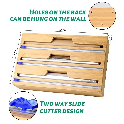 Foto von Folienspender mit Cutter, 3 in 1 Bambus Folienschneider, Frischhaltefolie Abroller, Folienabroller für Küchen, 35 cm Breite.