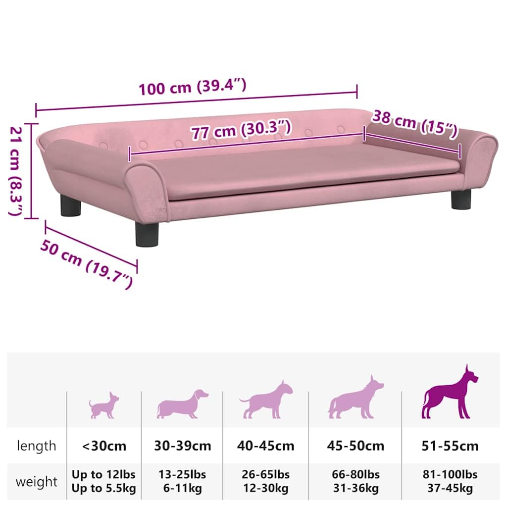 Cuccia per cani in velluto rosa, 100 x 50 x 21 cm, con materasso morbido, antiscivolo, lavabile e delicato sulle articolazioni, per cuccioli, anziani, artrosi, calmante e resistente ai graffi