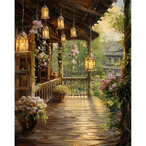 Image of HASTHIP DIY Paint by Numbers Kit Countryside Hallway DIY Oil Paint Paint by Numbers Canvas Oil Paint Wall Decoration DIY Number Painting Natural Scenery Oil Paint Home Decoration, 40 x 50 cm | Oil Painting for Gift, Art Therapy Kit for Adults, Home Wall Decor, Without Frame, Countryside Hallway Art Kit, 40 x 50 cm