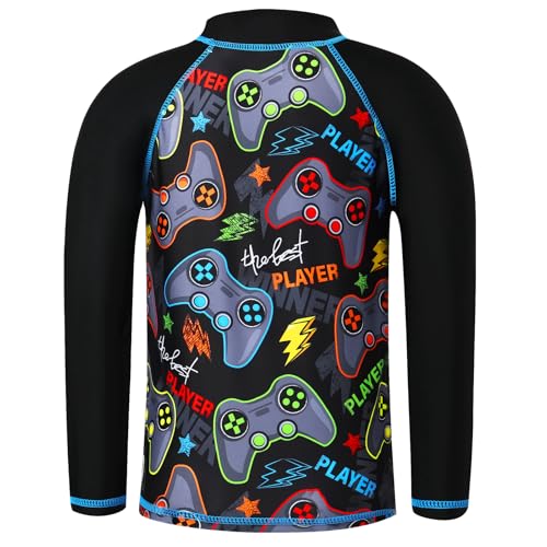 Image of TFJH E Boys Bathing Suits 2-Pieces Rash Guard Sets UV 50+ Kids Swimsuits Swimwear 509 Black Game 116 /122