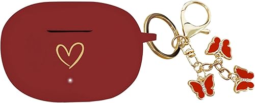 Compatible con Beats Studio Buds 2021, funda de silicona suave con patrón de corazón dorado para Beats Studio Buds con bonito llavero de mariposa