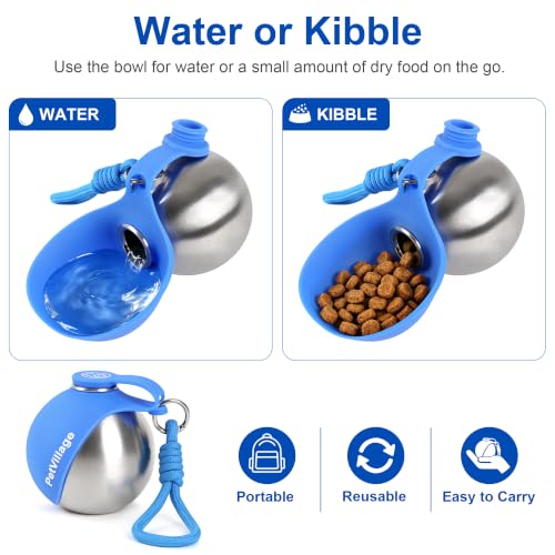 Image of 2-in-1 Dog Water Bottle with Foldable Bowl, Portable Leak-Proof Pet Travel Water Dispenser, Stainless Steel Dog Hydration Bottle for Walking, Hiking, Small Dogs & Puppies, Blue 10oz